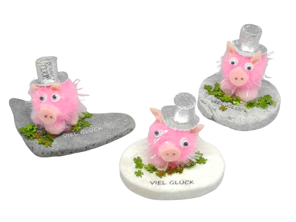 Schweinchen mini mit Haar auf Naturstein Schweinchen mini mit Haar auf Naturstein